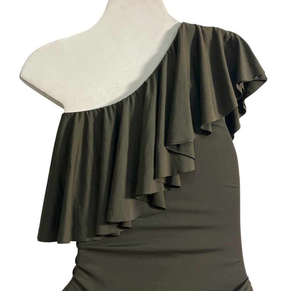 So De Mel Olive Green Maillot Maiorca Ruffle One-Piece Swimsuit Sz L/G - Picture 4 of 11